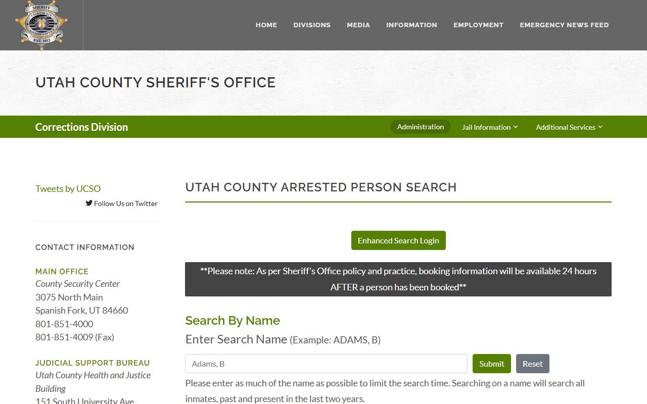 Utah County inmate records arrested person search fields and roster options