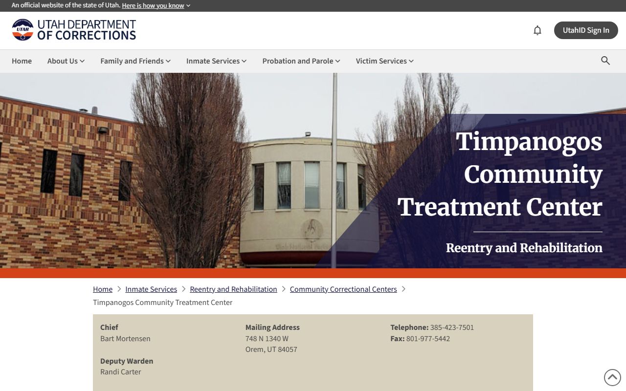 Timpanogos Community Treatment Center UDC offender lookup facility information