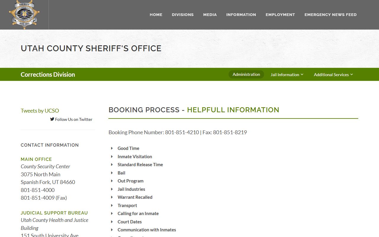 Utah County Jail booking process release and bail information
